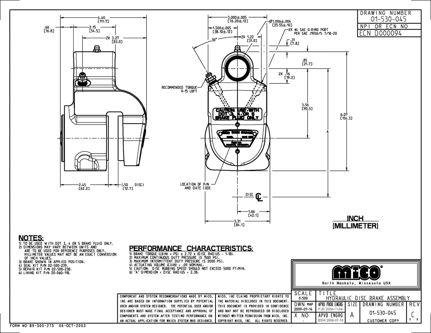 01-530-045 ZF Mico Caliper Disc Brake (Brake Fluid) **No Mounting Bracket**