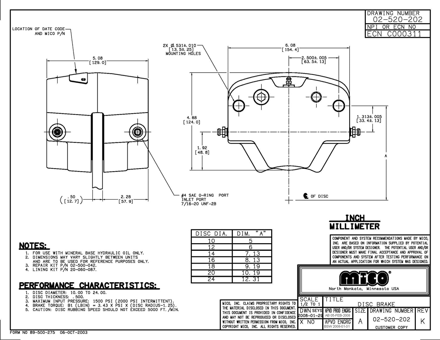 02-520-202 ZF Mico Caliper Disc Brake (Hydraulic Oil)