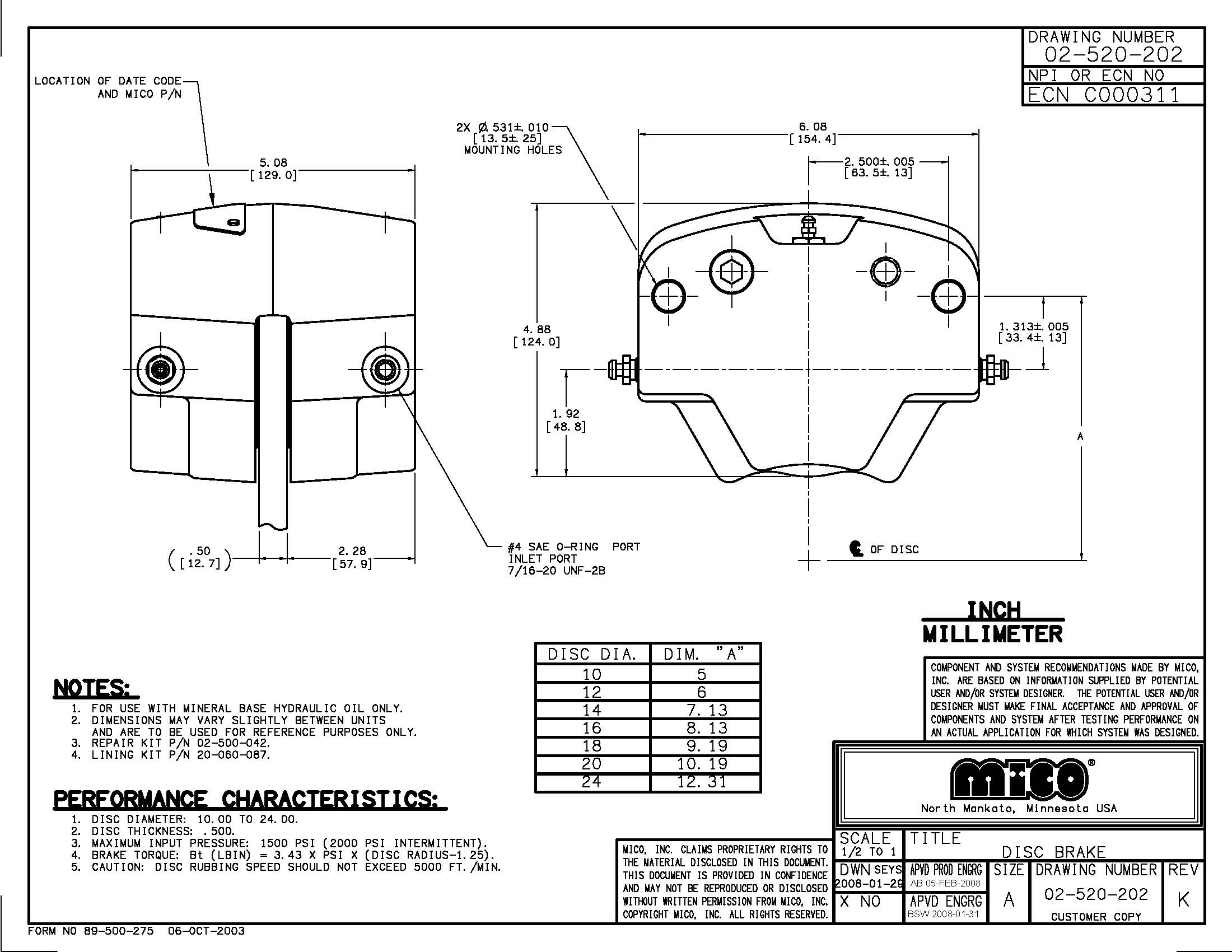 02-520-202 ZF Mico Caliper Disc Brake (Hydraulic Oil)