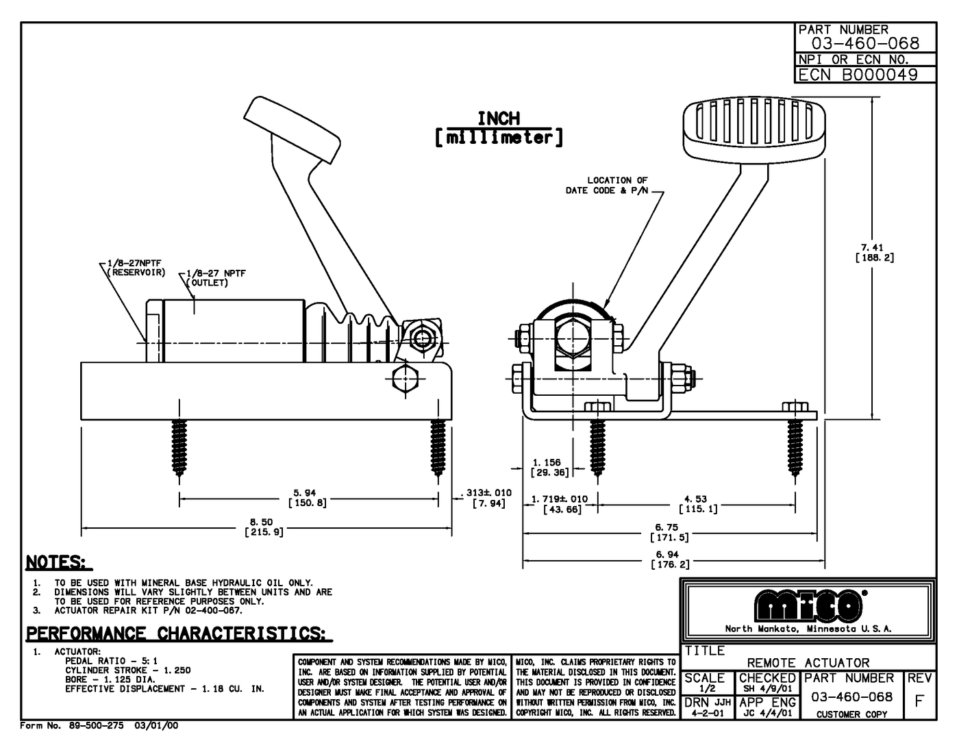 03-460-068 ZF Mico Pedal Actuator (Hydraulic Oil)