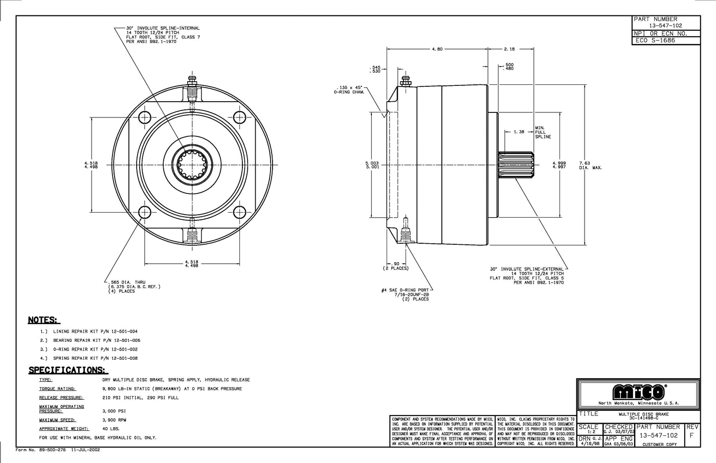 13-547-102 ZF Mico Multiple Disc Brake