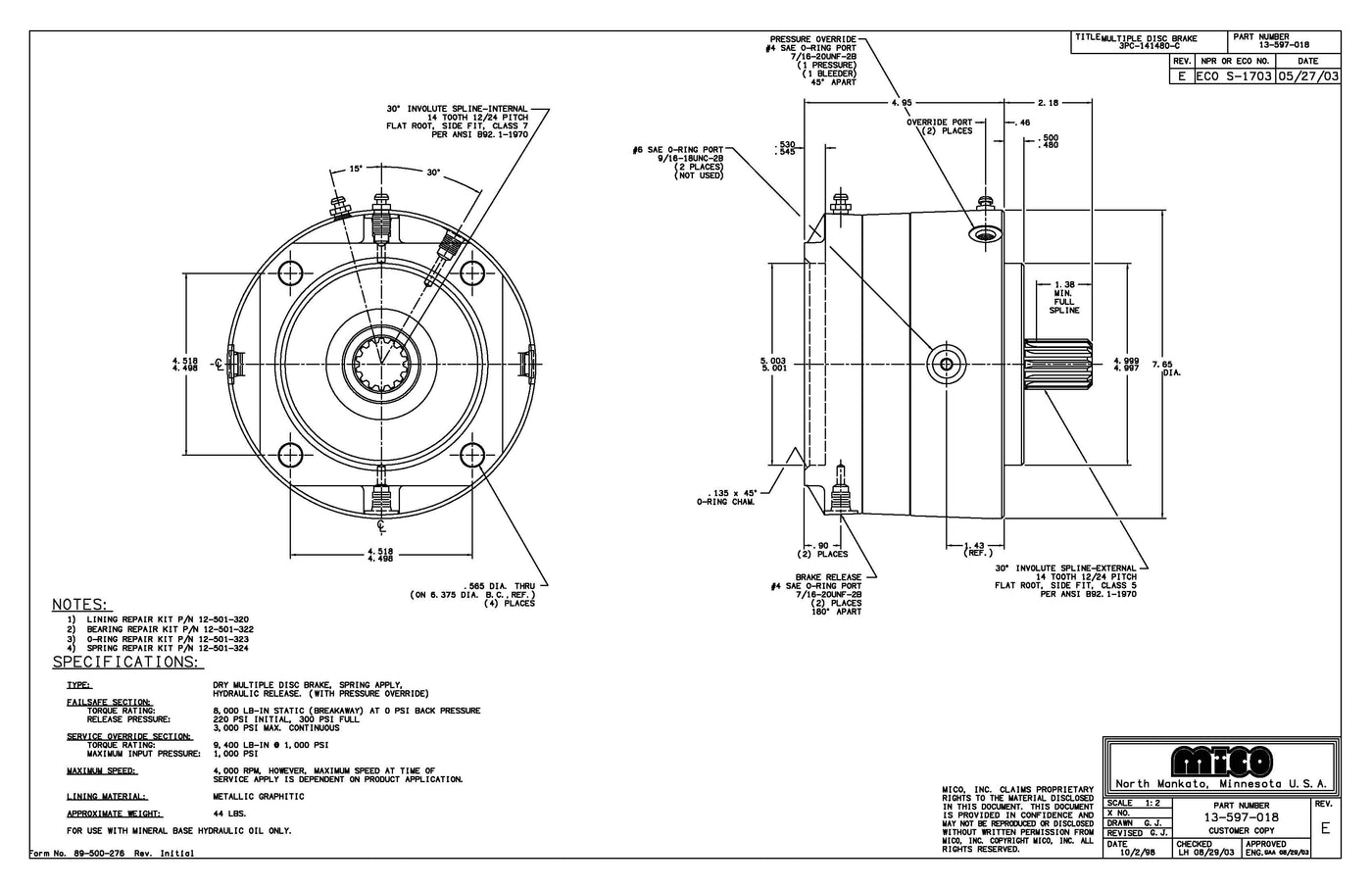 13-597-018 ZF Mico 3PC-141480-C C-MT P/O BRK