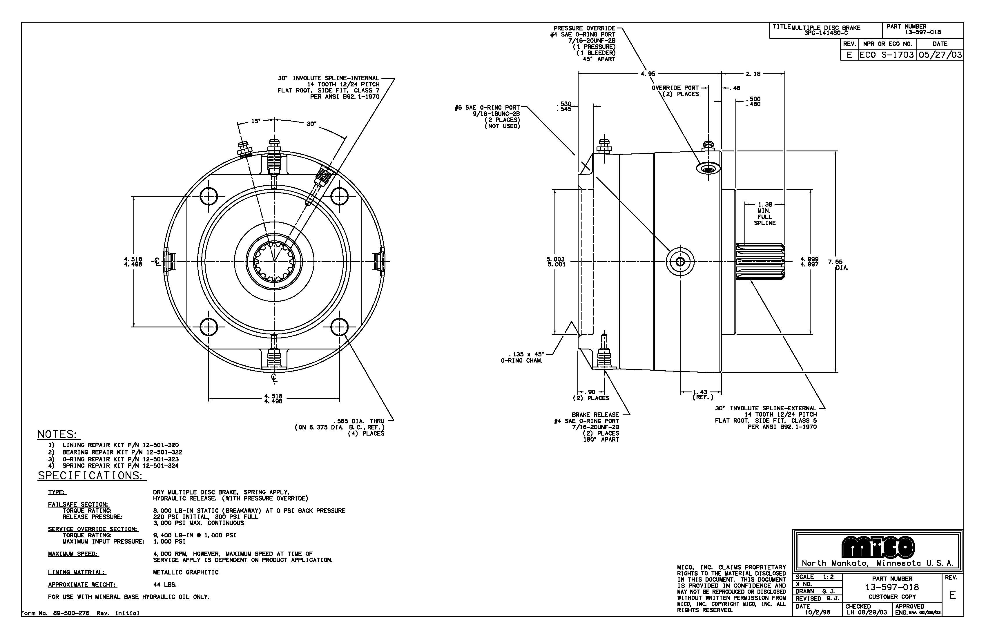 13-597-018 ZF Mico 3PC-141480-C C-MT P/O BRK